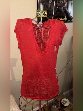 Baby Phat Red Deep V Short Sleeve Tee